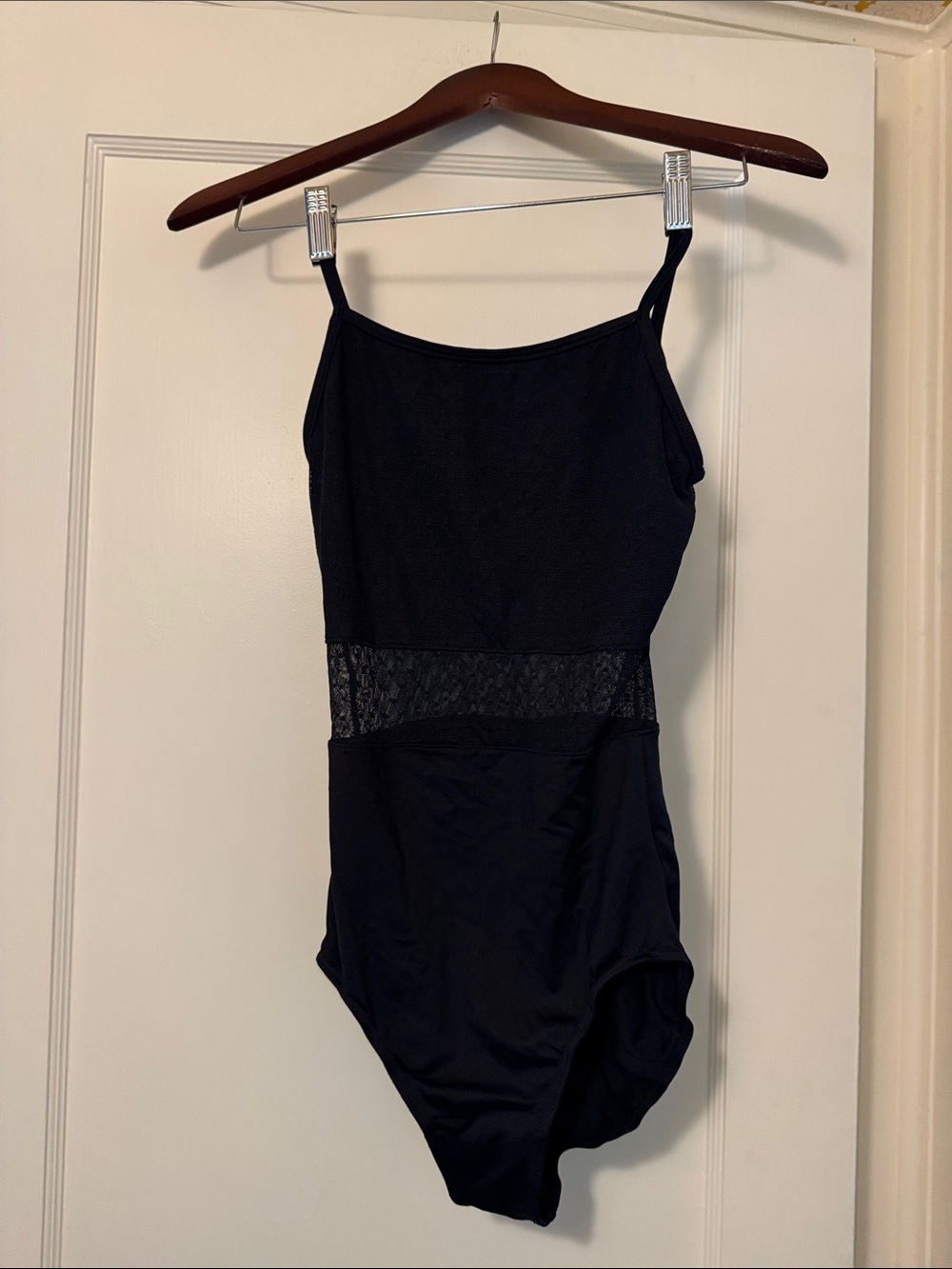 So Danca Black Woman’s One-Piece Leotard with Lace Waist. Spaghetti Medium